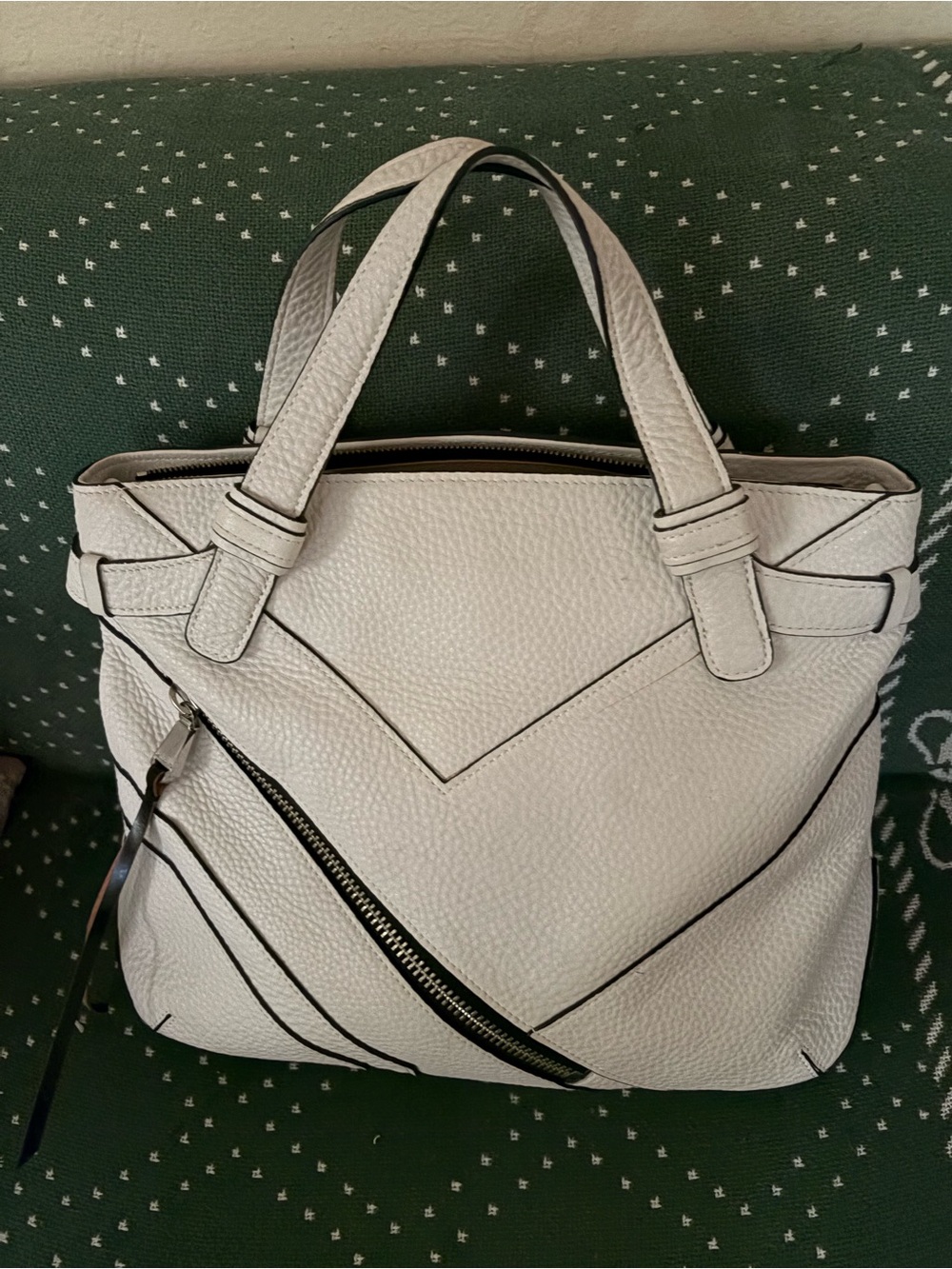 Christopher .kon White Textured Leather Tote Bag - Classic Top-Handle Sat.